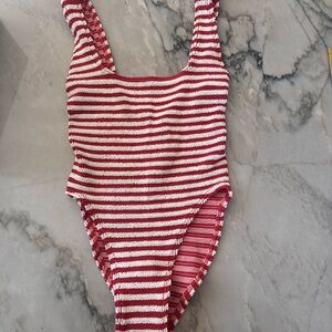 bond-eye Red and White Striped One Piece Swimsuit